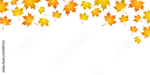 Autumn maple leaves falling across the top of the frame. Gradient yellow and orange colors. Fall season concept.