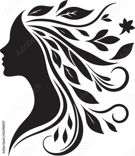 Stylized Woman Profile with Nature-Inspired Hair Design	