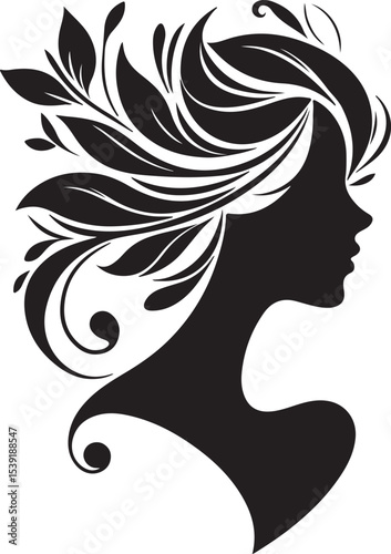 Stylized Woman Profile with Nature-Inspired Hair Design	