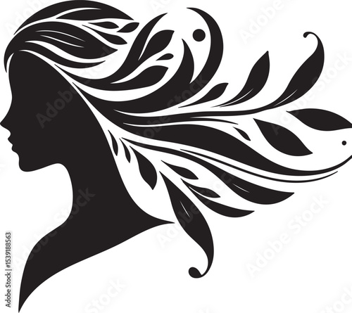 Stylized Woman Profile with Nature-Inspired Hair Design	