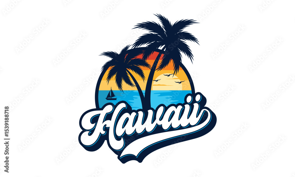 Naklejka premium Hawaii logo design vector, Hawaii beach logo design vector