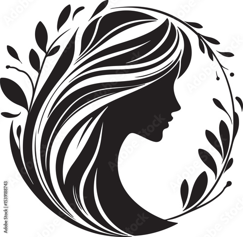 Stylized Woman Profile with Nature-Inspired Hair Design	
