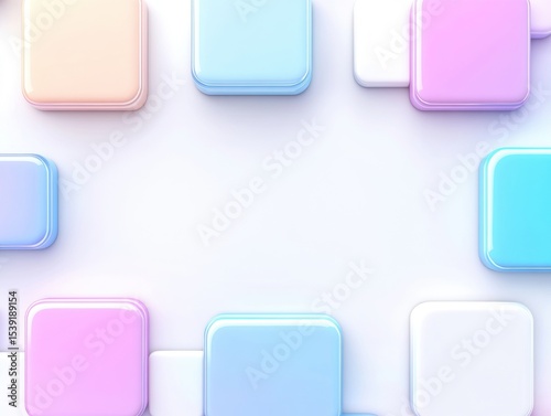Pastel-colored square shapes form a frame