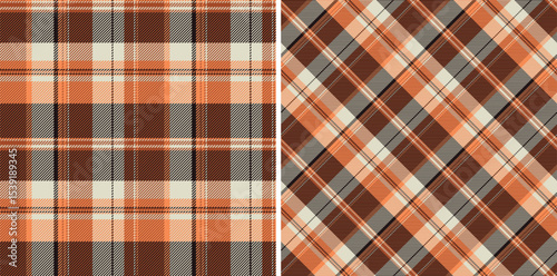 Pattern fabric plaid of seamless textile tartan with a vector texture background check. Set in earth colors. Cozy living room ideas.