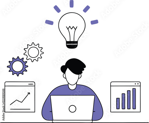 Businessman, Thinking for Business Idea Vector Illustration, Creative Planning and Innovation Concept in Flat Design