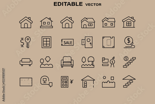 Real estate and home icon set editable vector illustration