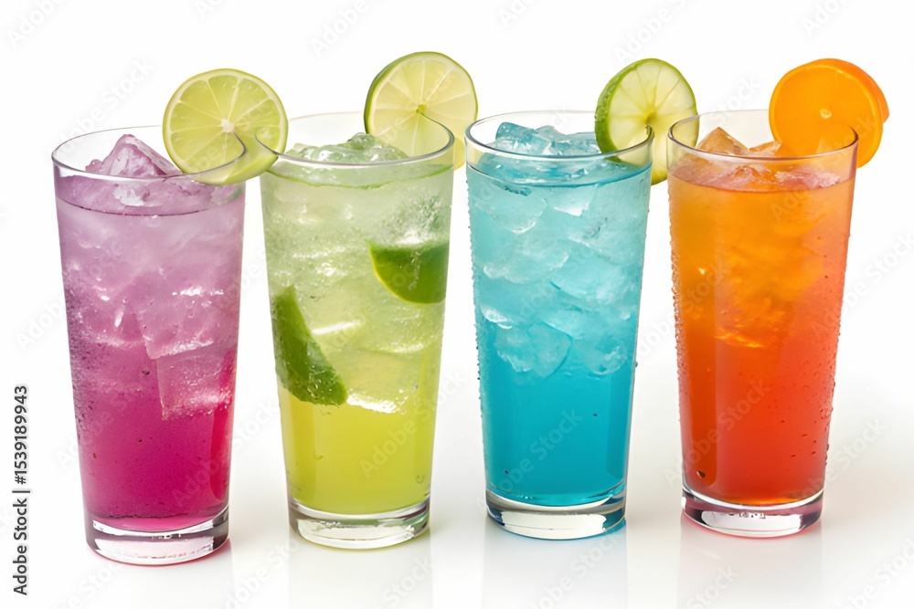 Cocktails with lemon or lime, cocktail with lime ice, glass of lemonade, mojito cocktail on white background Cocktails with lemon or lime, cocktail with lime ice, glass of lemonade, mojito cocktail on white background