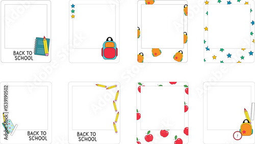 Polaroid Back to school. Polaroid photo frames isolated on transparent background. Vector illustration.