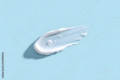 A textured smear of thick white cream or lotion on a light blue background. Symbolizes skincare, purity, gentle care, and cosmetic application. Ideal for beauty product ads, dermatology, or spa themes