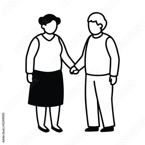 Affectionate elderly couple holding hands a tender vector illustration