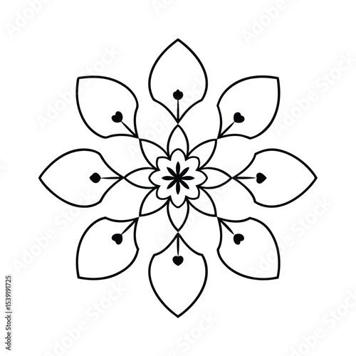 Intricate floral mandala design with delicate hearts perfect for invitations cards and prints