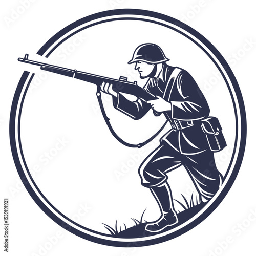 Minimalist army badge armed soldier silhouette graphic vector
