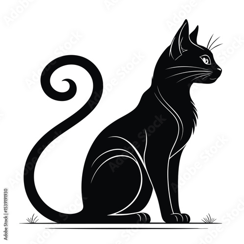 stylish black cat graphic silhouette artwork design vector