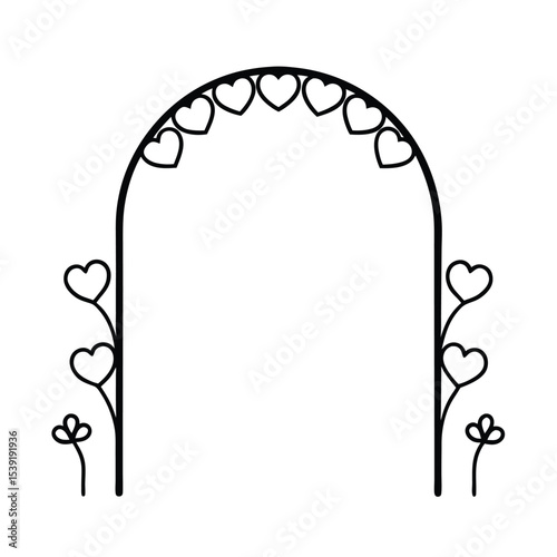 Romantic garden arch decorated with hearts a charming vector illustration
