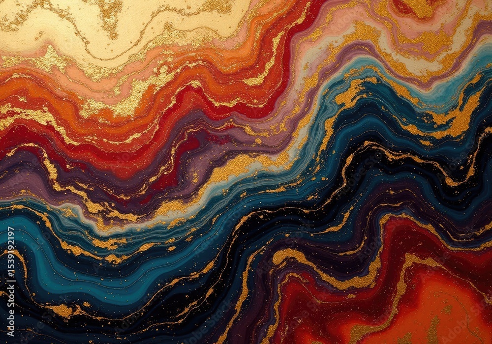 Obraz premium Colorful marble texture with gold veins forming wavy patterns