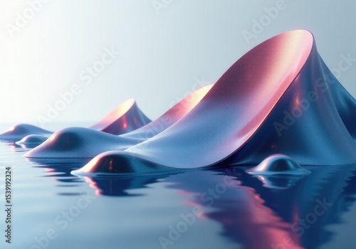 Abstract metallic landscape reflecting in the water surface
