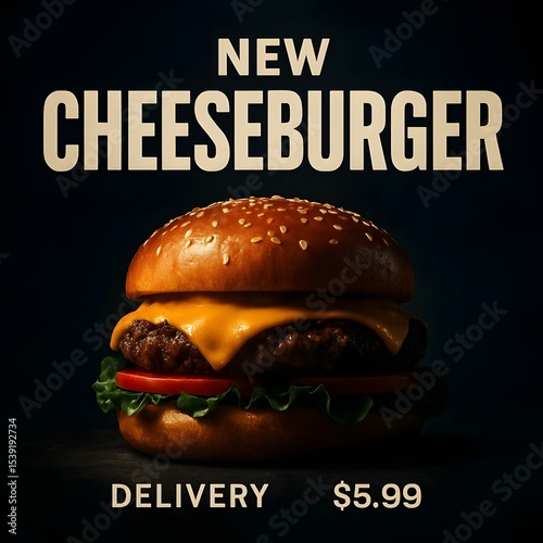 New Cheeseburger Promotional Advertisement Design for Food Delivery Service