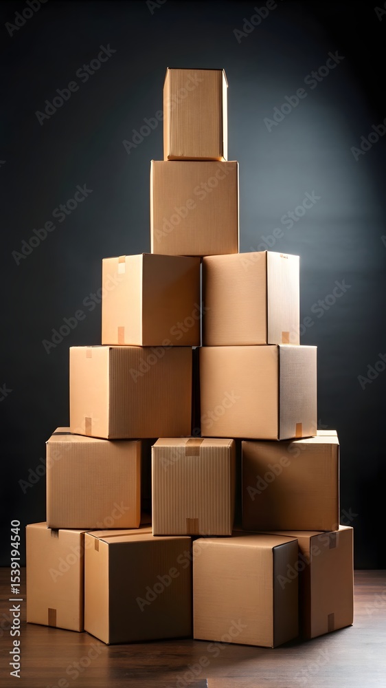 Stack of Cardboard Boxes Against Black Background Stack of Cardboard Boxes Against Black Background