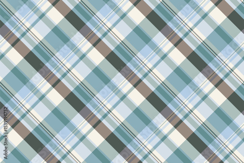 Elegant plaid pattern in soft blues, greens, browns, and creams. Versatile for backgrounds, textiles, designs. Evokes warmth, comfort, and classic style.