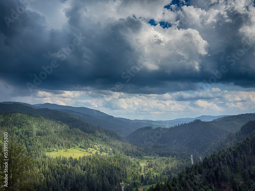 Scenic View of the Carpathian Mountains Covered by Clouds on a Moody Day