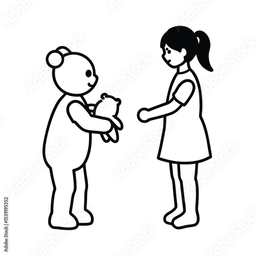 Adorable boy giving girl a teddy bear sweet children s illustration