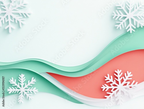 Winter, paper cut, snowflakes, waves