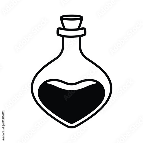 Vintage love potion bottle design romantic whimsical illustration of a glass bottle with a magical potion