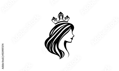 Vector silhouette of a luxurious princess with a crown.