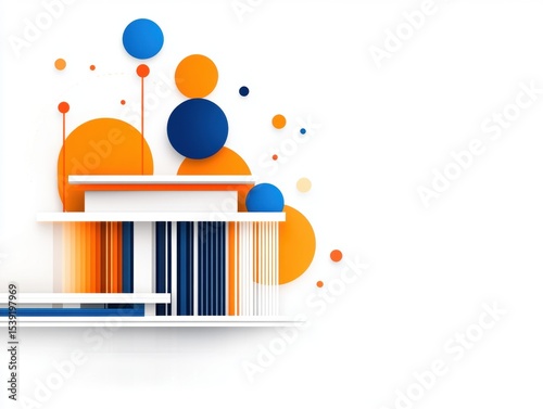 Abstract architectural design with colorful circles and lines