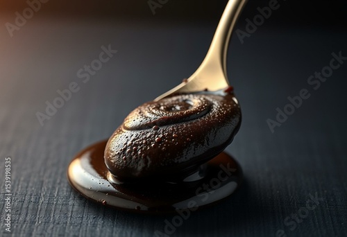 Rich, dark black bean brownie batter on a spoon