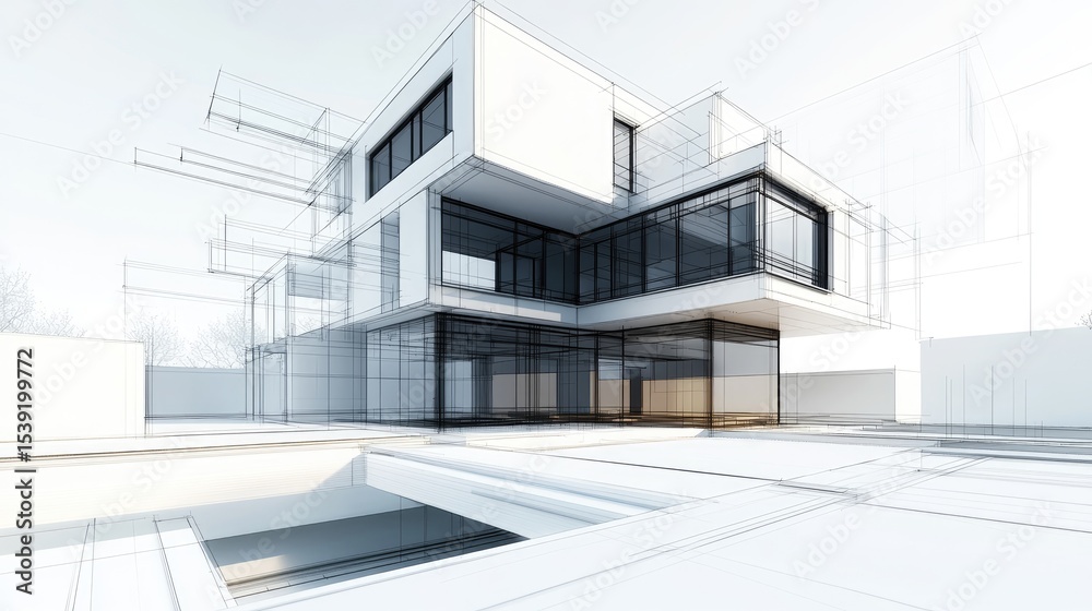 Obraz premium Architectural drawing of a modern house.