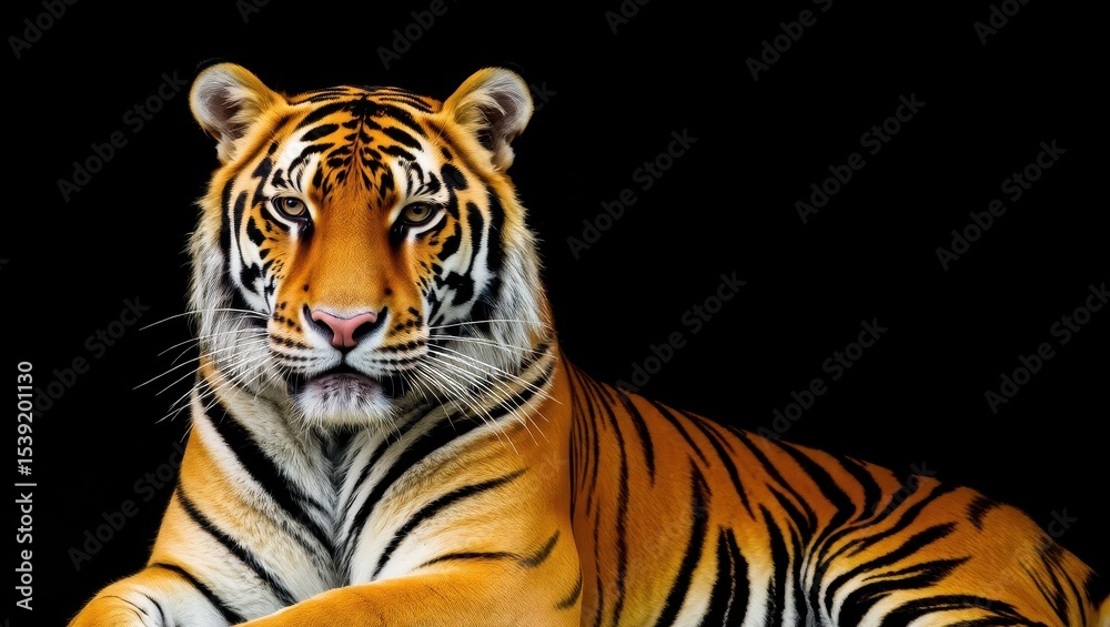 Obraz premium Majestic Tiger Portrait Against Black Background