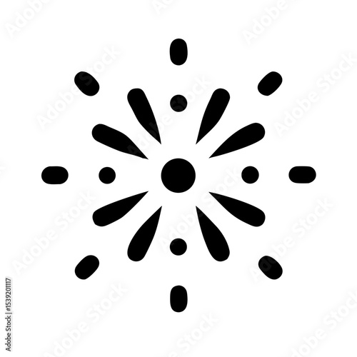 Exploding Fireworks Celebration Icon:
Minimalist black icon of an exploding firework, perfect for festive events, parties, and celebration graphics.