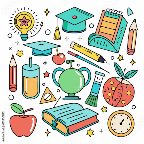 Set of hand drawn education element  set school supplies