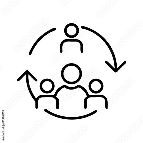 Team synchronization icon with connected figures and arrows  