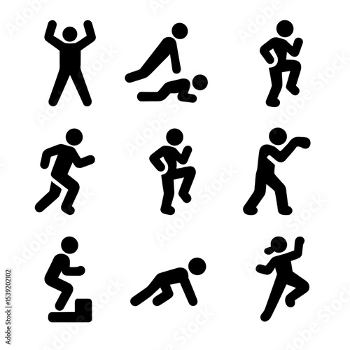 Series of black and white figures depicting various athletic activities