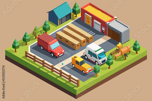Isometric city vector illustration with cartoon buildings, houses, streets, and urban architecture set