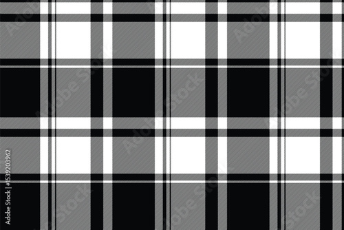 Monochrome plaid pattern. A classic design, perfect for backgrounds, textiles, and graphic design projects needing a clean, timeless aesthetic. Versatile and stylish.