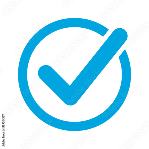 Blue check mark icon in a circle. Tick symbol in blue color, vector illustration. Check mark icon symbol vector. Symbol for website computer, mobile and app.