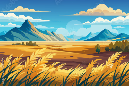 Mountain landscape with a vibrant summer sky and an ocean sunset, illustrating the beauty of nature