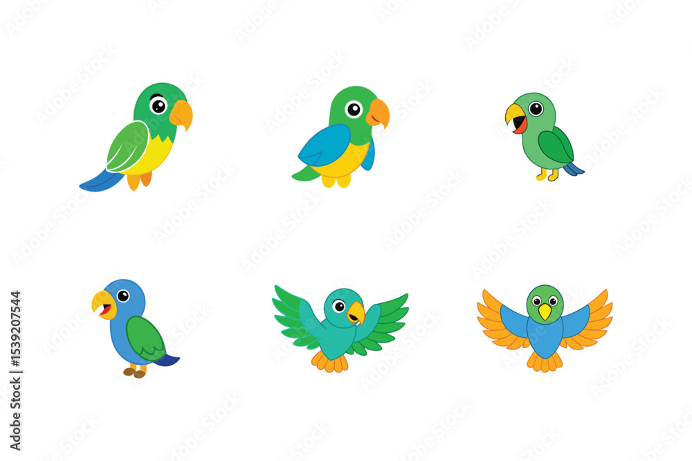 Obraz premium Parrot flat color bundle design 