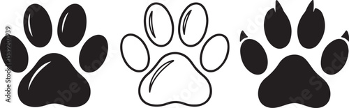 Diverse Paw Print Illustrations Featuring Solid, Outlined, and Detailed Designs Depicting Animal Tracks for Various Creative and Decorative Applications