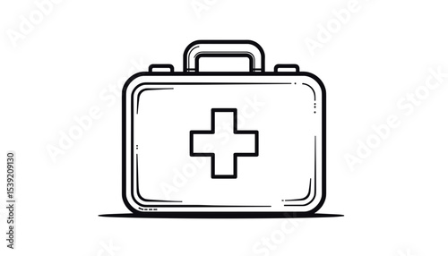 First aid kit illustration with a cross symbol on a white background