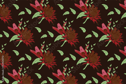 Moody, hand-drawn wildflowers and vines on deep backgrounds for romantic gothic and vintage-inspired projects