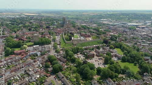 Wallpaper Mural Aerial drone view of Lincoln Cathedral in England. Large church building tourist attraction ancient castle grounds sunny day   Torontodigital.ca