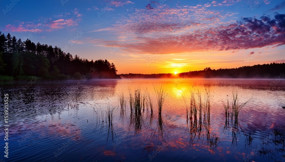 custom made wallpaper toronto digitalserene lake sunrise vibrant colors dark silhouettes