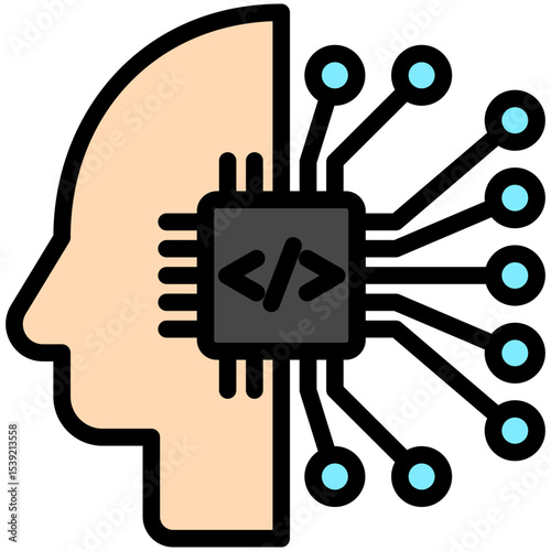 Artificial Intelligence mini illustration outline color icon, use for machine learning, education, technology industry, UI, UX kit, app and web development, digital or print.