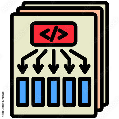Attention Layer mini illustration outline color icon, use for machine learning, education, technology industry, UI, UX kit, app and web development, digital or print.