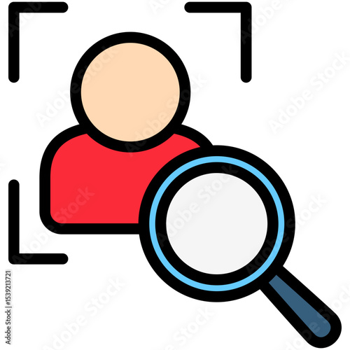 Face Detection mini illustration outline color icon, use for machine learning, education, technology industry, UI, UX kit, app and web development, digital or print.