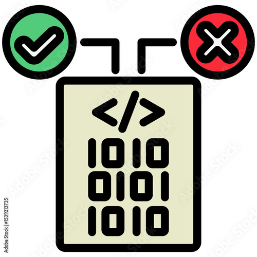 Decision mini illustration outline color icon, use for machine learning, education, technology industry, UI, UX kit, app and web development, digital or print.